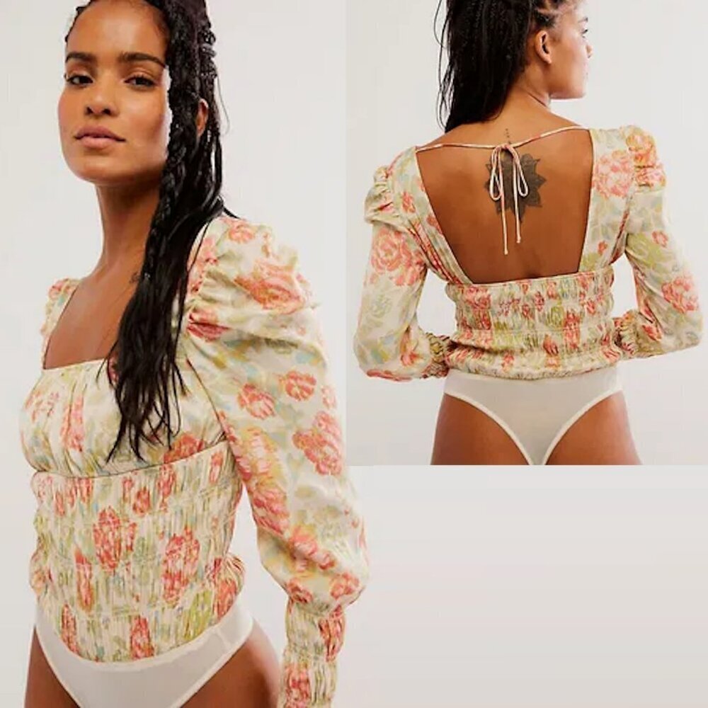 NWT New $98 Free People Floral Wanderlust Bodysuit Size S